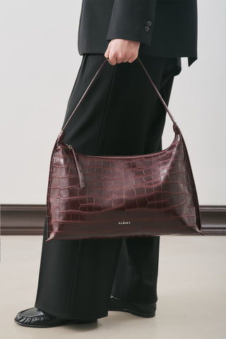 Croc-Effect Tote Bag Burgundy