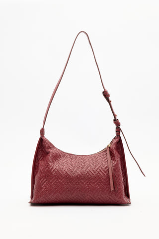 Textured Leather Shoulder Bag Burgundy