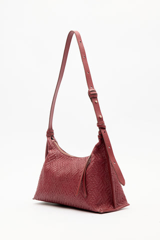 Textured Leather Shoulder Bag Burgundy