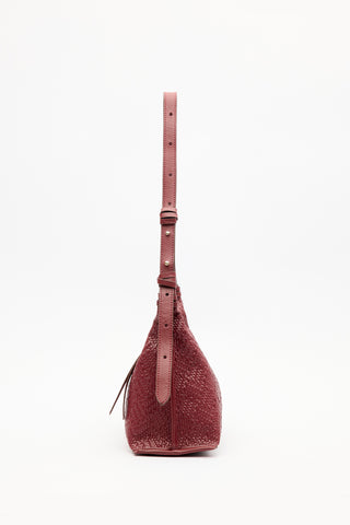 Textured Leather Shoulder Bag Burgundy