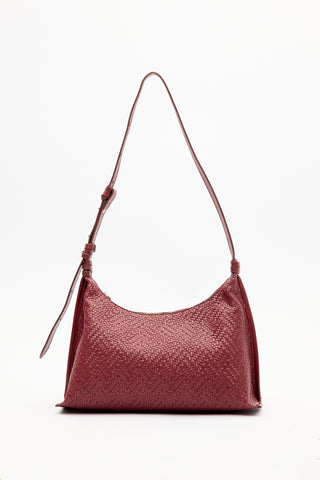 Textured Leather Shoulder Bag Burgundy