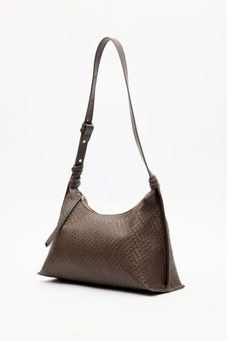 Textured Leather Shoulder Bag Brown