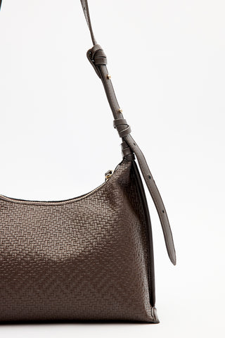 Textured Leather Shoulder Bag Brown