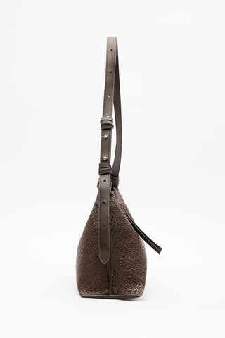 Textured Leather Shoulder Bag Brown