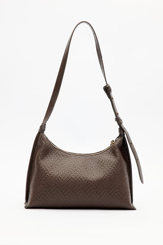 Textured Leather Shoulder Bag Brown