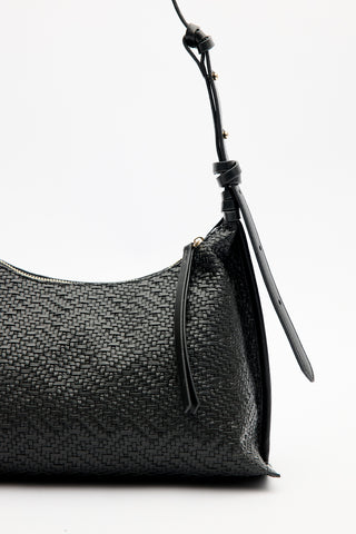 Textured Leather Shoulder Bag Black