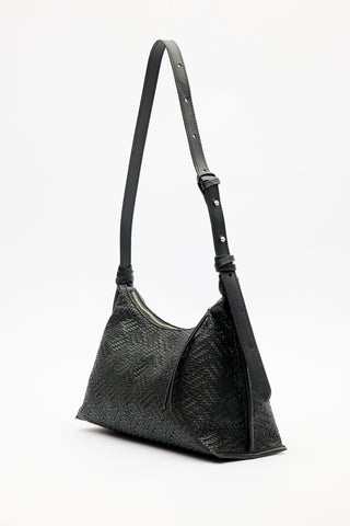Textured Leather Shoulder Bag Black