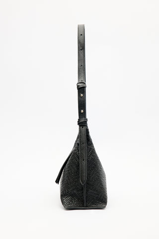 Textured Leather Shoulder Bag Black