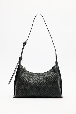 Textured Leather Shoulder Bag Black