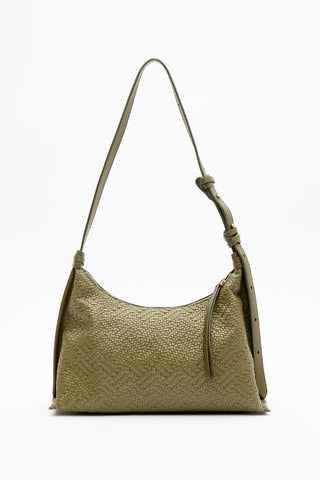 Textured Leather Shoulder Bag Olive Green