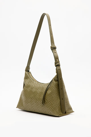 Textured Leather Shoulder Bag Olive Green