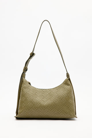 Textured Leather Shoulder Bag Olive Green