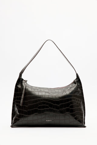 Croc-Effect Tote Bag Brown