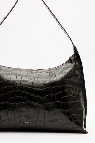 Croc-Effect Tote Bag Brown