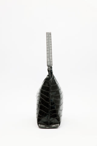 Croc-Effect Tote Bag Brown