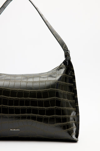 Croc-Effect Tote Bag Khaki