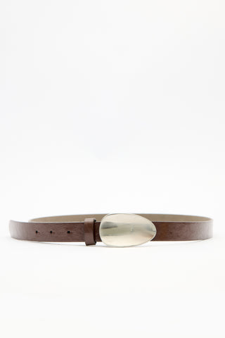 Oval Metal Buckle Belt Brown