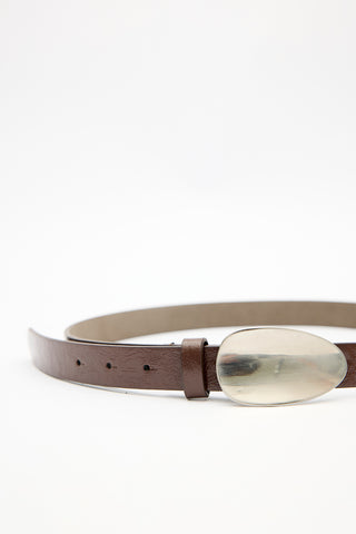 Oval Metal Buckle Belt Brown