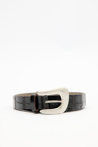 Croc-Effect Belt Brown