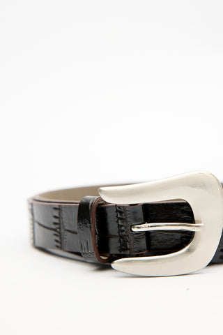 Croc-Effect Belt Brown