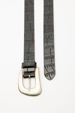 Croc-Effect Belt Brown