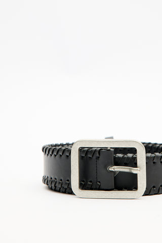 Woven-Detail Buckle Belt Black