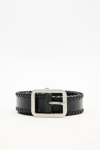 Woven-Detail Buckle Belt Black