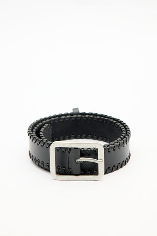 Woven-Detail Buckle Belt Black