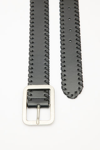 Woven-Detail Buckle Belt Black