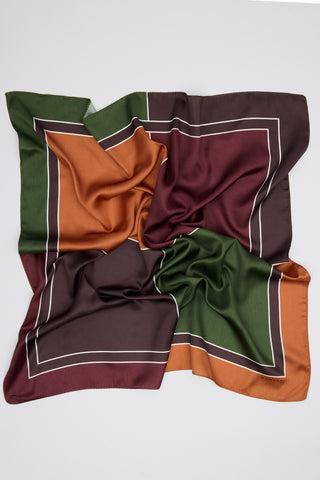 Patterned Mid Size Satin Scarf Nera Burgundy