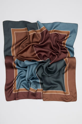 Patterned Mid Size Satin Scarf Nera Indigo