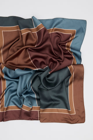 Patterned Mid Size Satin Scarf Nera Indigo