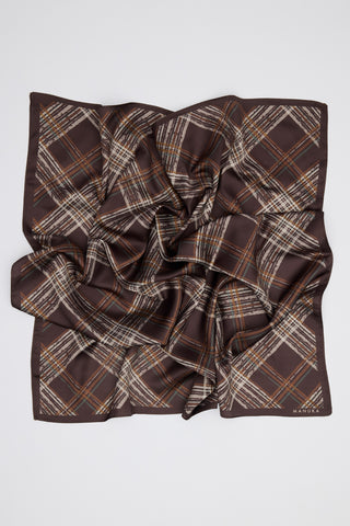 Patterned Mid-Size Satin Scarf Novel Brown