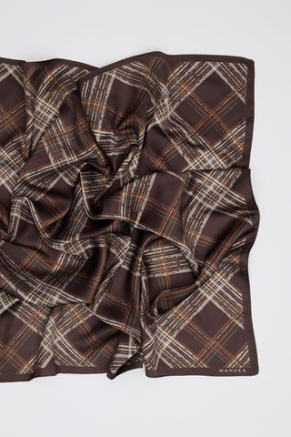Patterned Mid-Size Satin Scarf Novel Brown