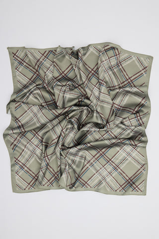 Patterned Mid-Size Satin Scarf Novel Green