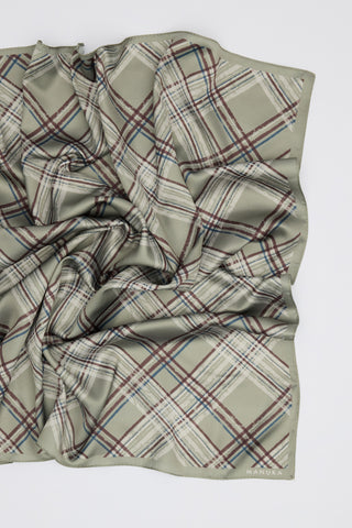 Patterned Mid-Size Satin Scarf Novel Green