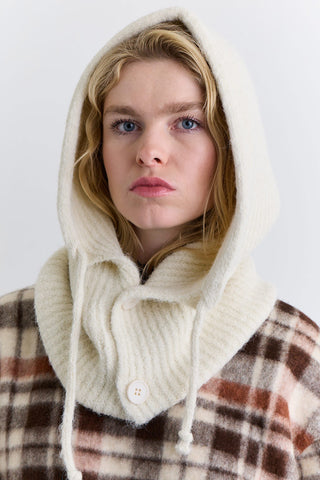 Buttoned Knit Balaclava Ecru