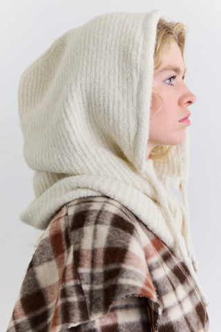 Buttoned Knit Balaclava Ecru