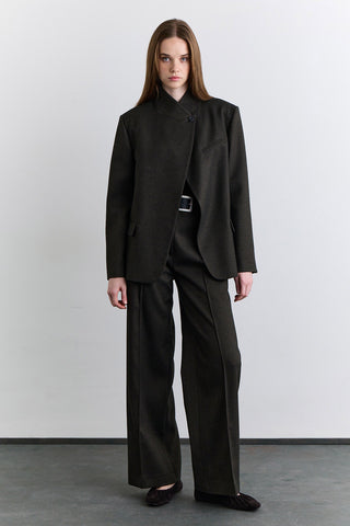 High Neck Blazer Jacket Khaki