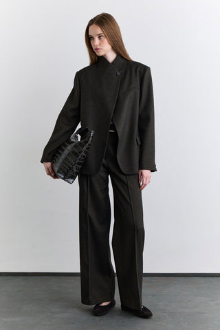 High Neck Blazer Jacket Khaki