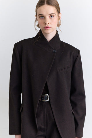 High Neck Blazer Jacket Brown