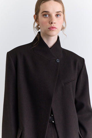 High Neck Blazer Jacket Brown