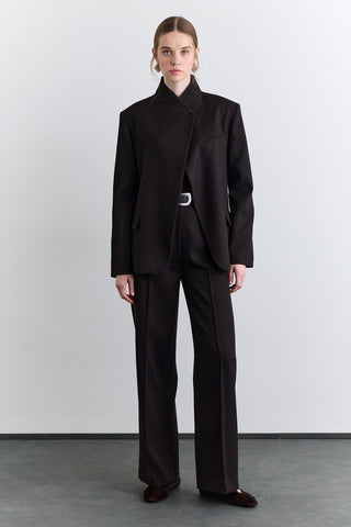 High Neck Blazer Jacket Brown