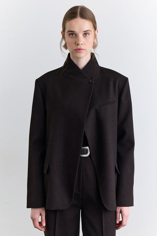 High Neck Blazer Jacket Brown