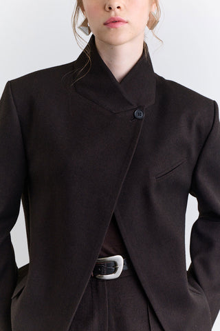High Neck Blazer Jacket Brown
