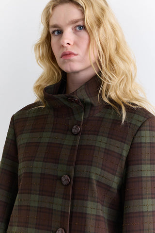 Wide Sleeve Belted Jacket Plaid