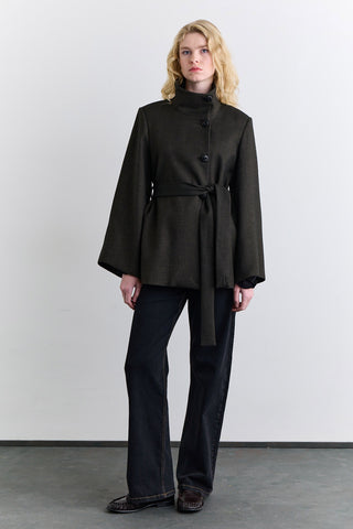 Wide Sleeve Belted Jacket Khaki