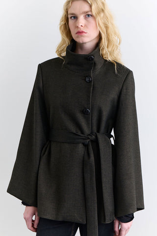 Wide Sleeve Belted Jacket Khaki