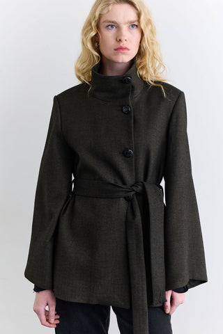 Wide Sleeve Belted Jacket Khaki