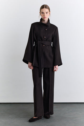 Wide Sleeve Belted Jacket Brown